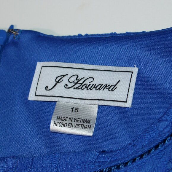 J Howard Blue Floral Lace Overlay Dress Size 16 V-Neck with Ruffled Sleeves - Picture 10 of 11